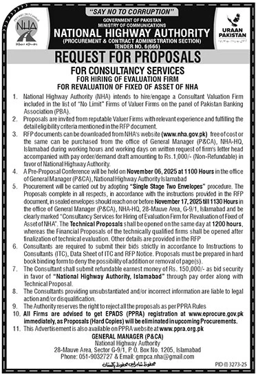 National Highway Authority Islamabad Tender Notice
